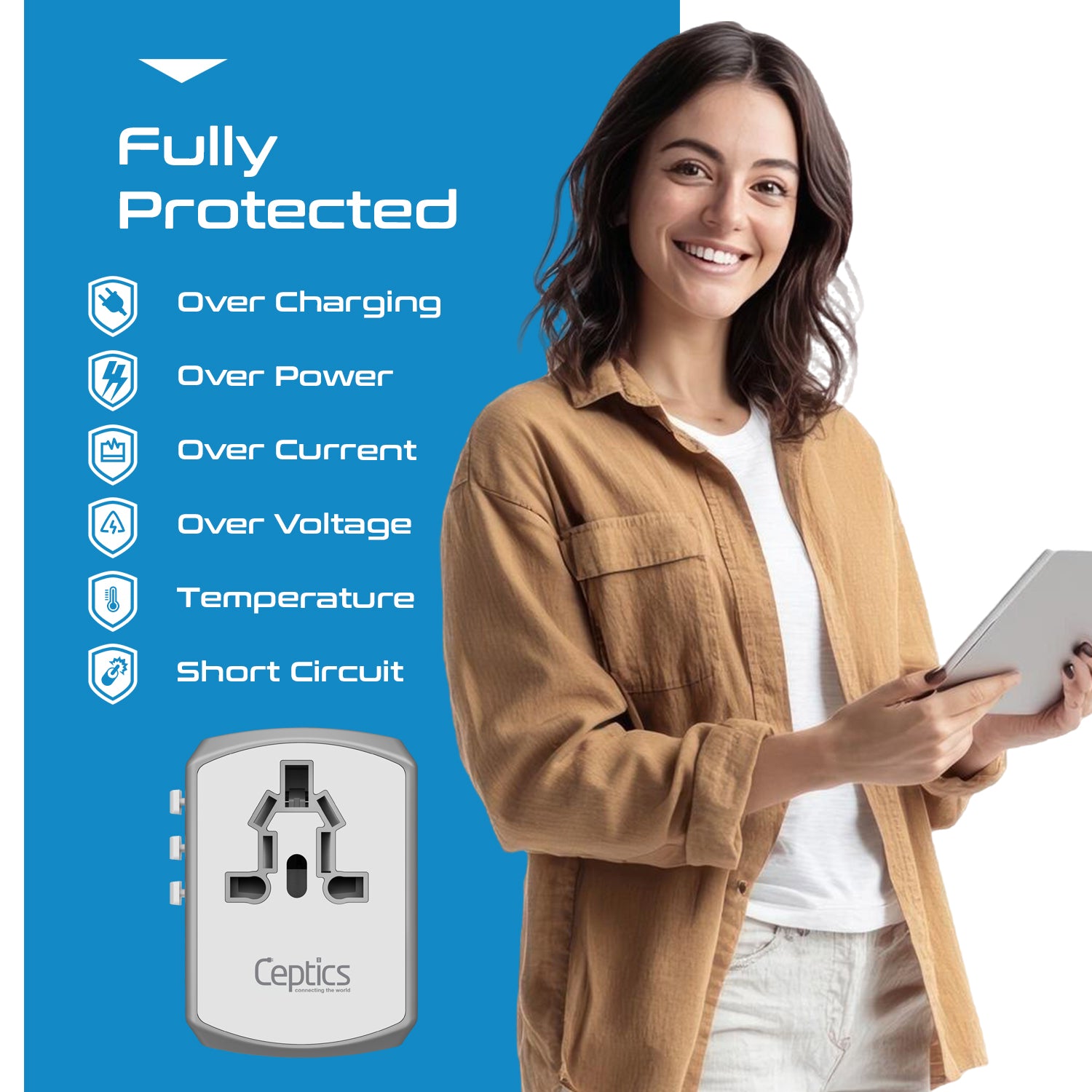 All-In-One International Travel Adapter - 5 in 1 - 2 USB-A & 2 USB-C - Max. 17.5W (3.5A) - White (UP-15KU-WH)