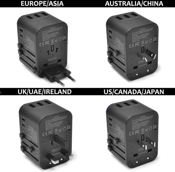 All-In-One International Travel Adapter Plug - 2 USB-C (PD & QC) - 3 USB Ports (UP-11KU)