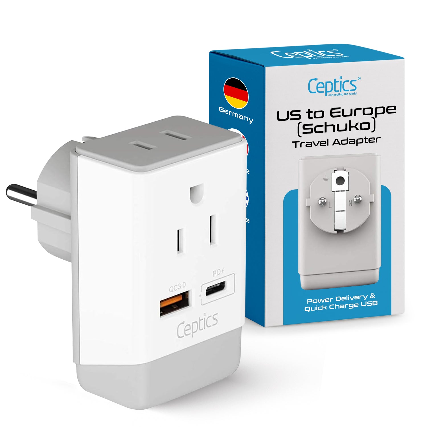 LENCENT EU To UK Plug Adapter With 3 USB And 1 Type C Port, LENCENT Europe Schuko 2 Pin To 3 Pin