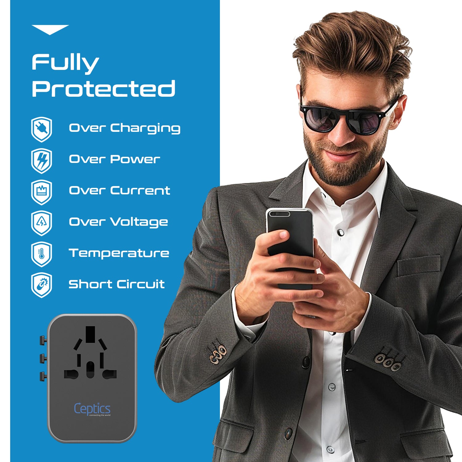 30W 6 in 1 Universal Travel Adapter - 2 USB-A + 3 USB-C - Max. 30W (6A) (UP-30KU-BL)