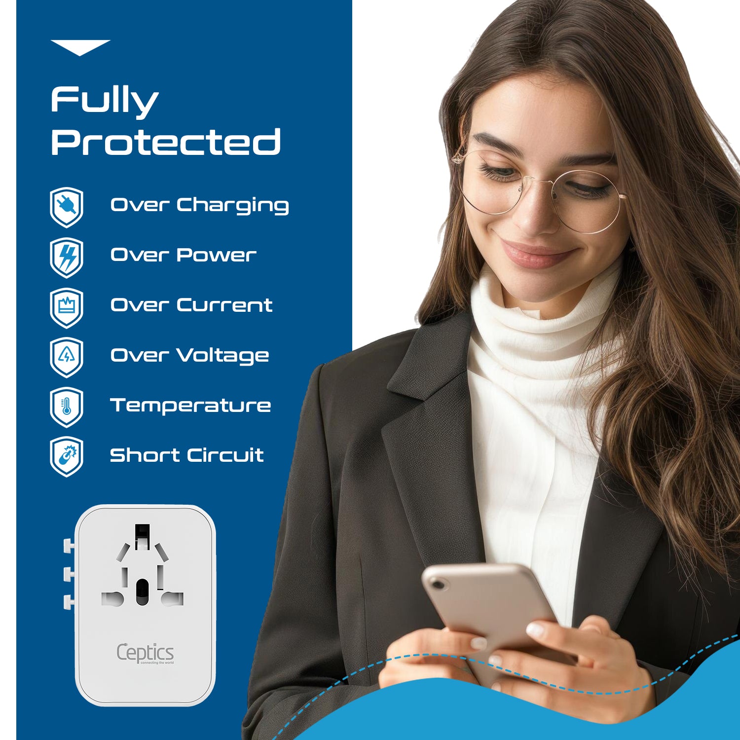 30W 6 in 1 Universal Travel Adapter - 2 USB-A + 3 USB-C - Max. 30W (6A) - White (UP-30KU-WH)