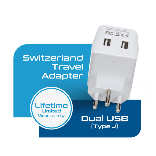 Switzerland Travel Adapter - Type J - Dual USB (CTU-11A)