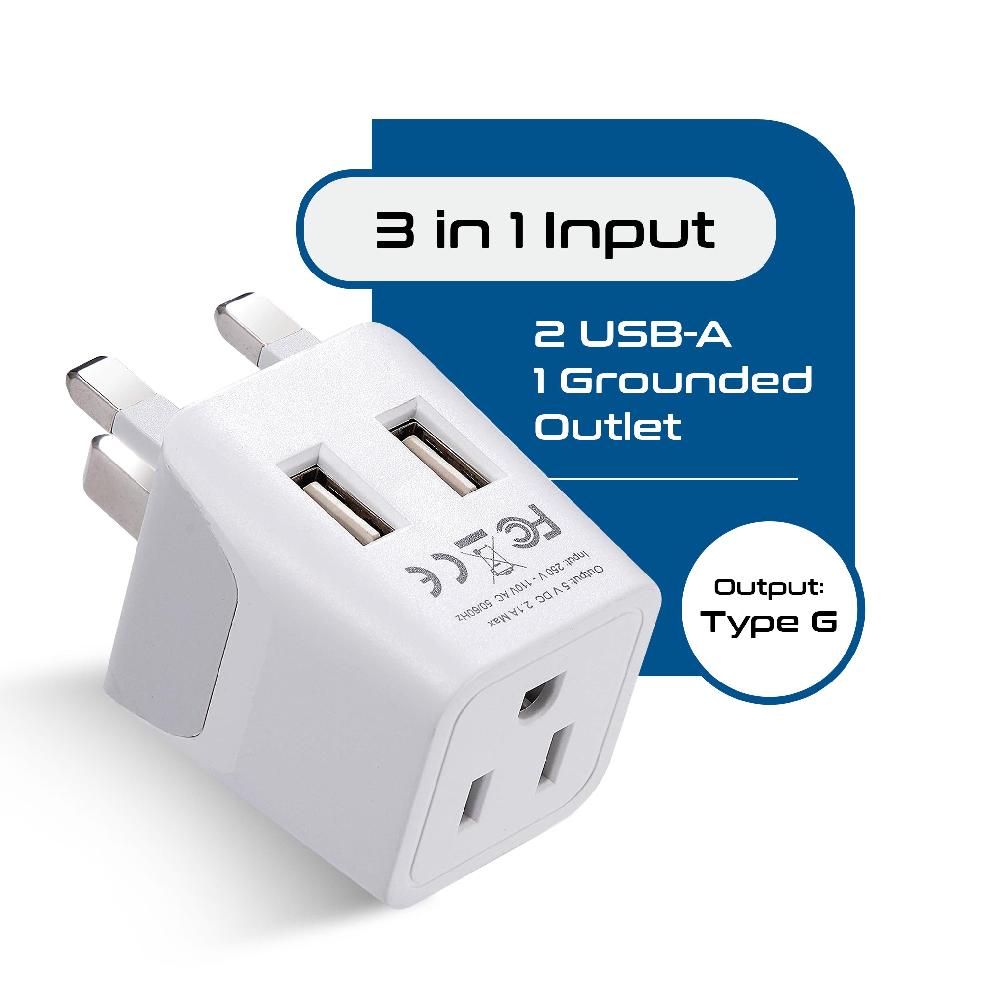 UK, England Travel Adapter - Type G - Dual USB (CTU-7)