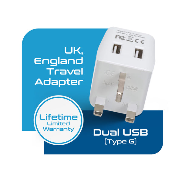 UK, England Travel Adapter - Type G - Dual USB (CTU-7)