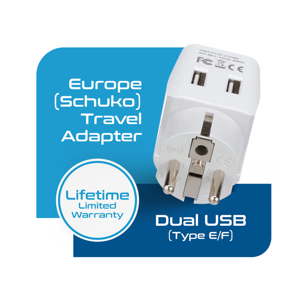 Europe (Schuko) Travel Adapter - Type E/F - Dual USB (CTU-9)