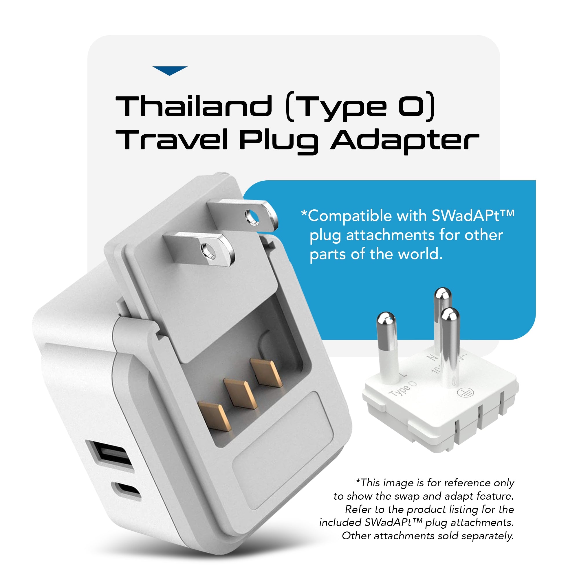 Thailand Travel Plug Adapter Set | Type C, O - 1 USB & 1 USB-C 3.1A + 2 USA Socket (PAK-TH)