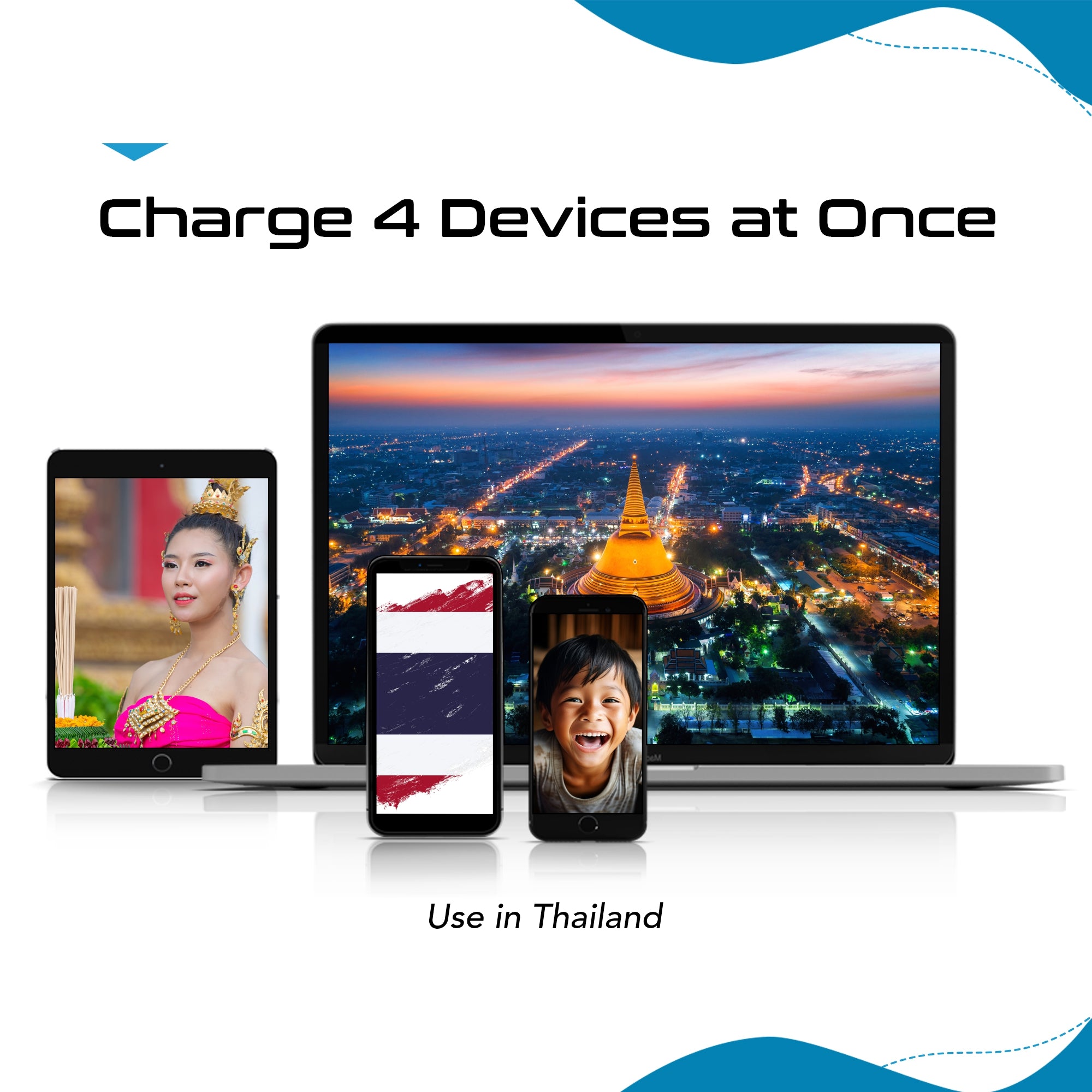 Thailand Travel Plug Adapter Set | Type C, O - 1 USB & 1 USB-C 3.1A + 2 USA Socket (PAK-TH)