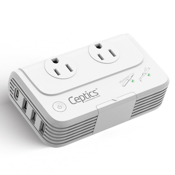 Israel Travel Voltage Converter 230W 2 Outlets + 4 USB QC 3.0 220V