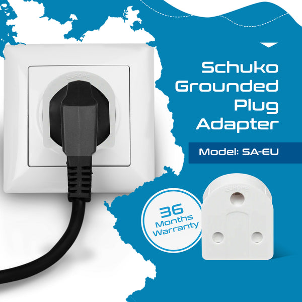 South Africa to Europe Schuko - Type E/F - Travel Plug Adapter - Grounded (SA-EU)