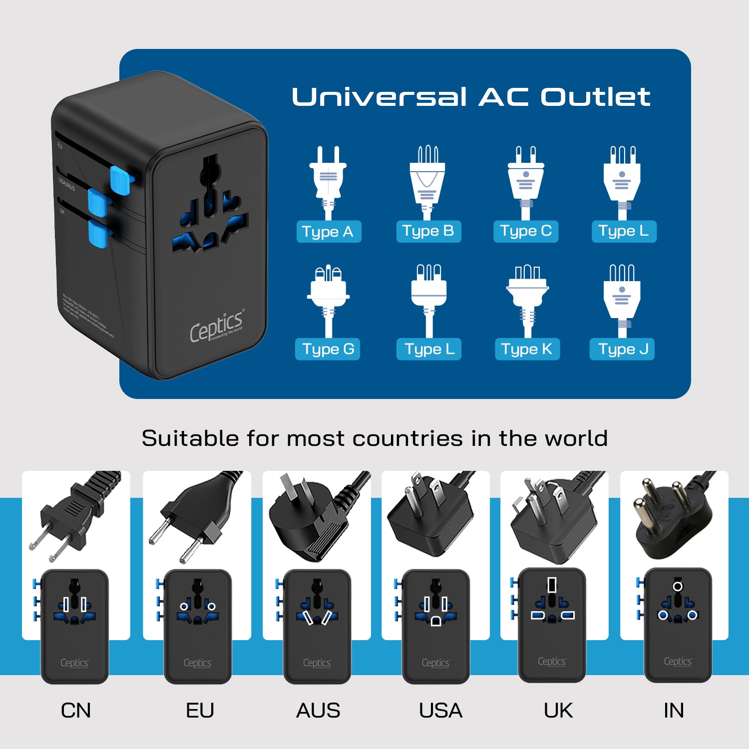 140W Universal Travel Adapter - 3 USB-C, 1 USB-A, Universal and USA/JP socket - (UP-140KU)