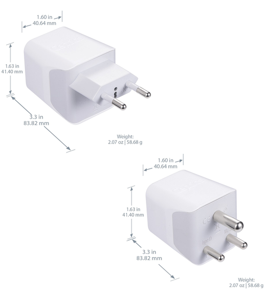 India Travel Adapter Plug Combo - Type C, D | Dual USB - Indian Combo