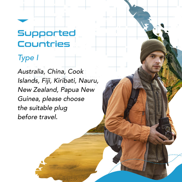 Australia, New Zealand, China Travel Plug Adapter - Type I - 5 in 1 - Ultra Compact (PTU-16)