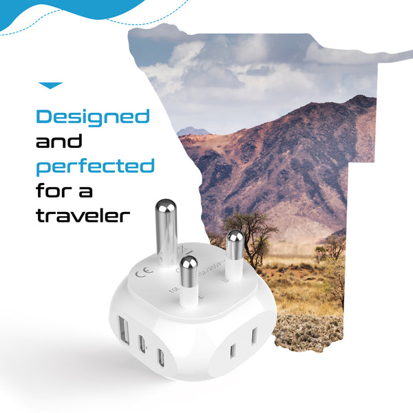 South Africa Travel Plug Adapter - Type M - 5 in 1 - Ultra Compact (PTU-10L)