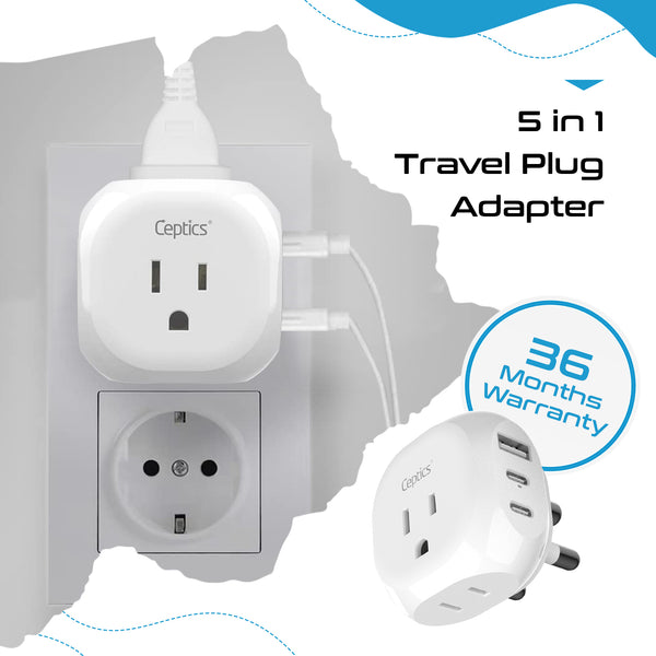 South Africa Travel Plug Adapter - Type M - 5 in 1 - Ultra Compact (PTU-10L)