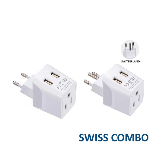 Switzerland Travel Adapter Plug Combo Type J, C Dual USB Swiss C Ceptics