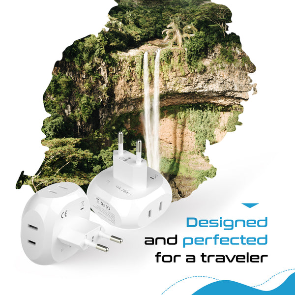 European Travel Plug Adapter - 4 in 1 - Ultra Compact - Light Weight (PT-9C)