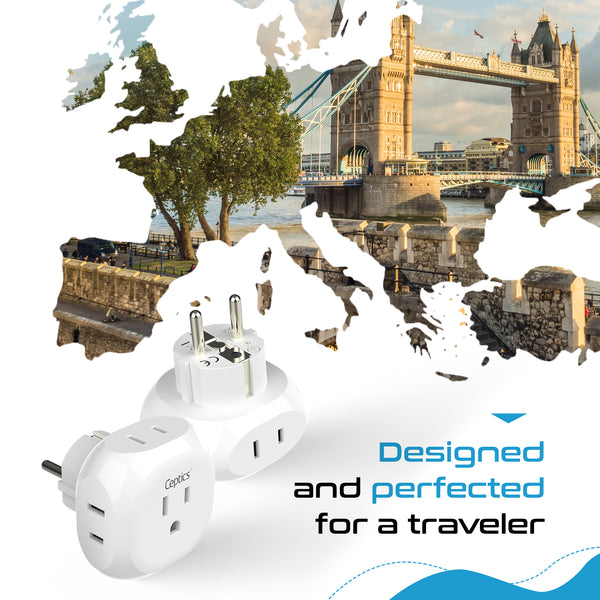European Schuko Travel Plug Adapter - 4 in 1 - Ultra Compact - Light Weight (PT-9)