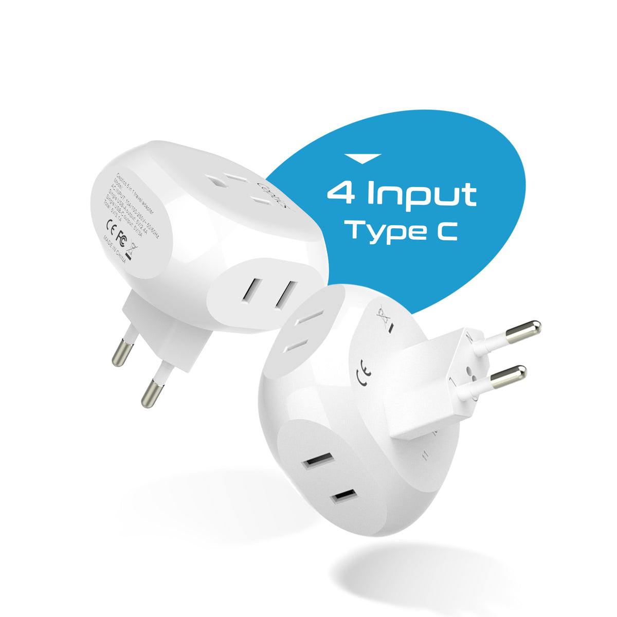European Travel Plug Adapter - 4 in 1 - Ultra Compact - Light Weight - 2 Pack (PT-9C-2PK)