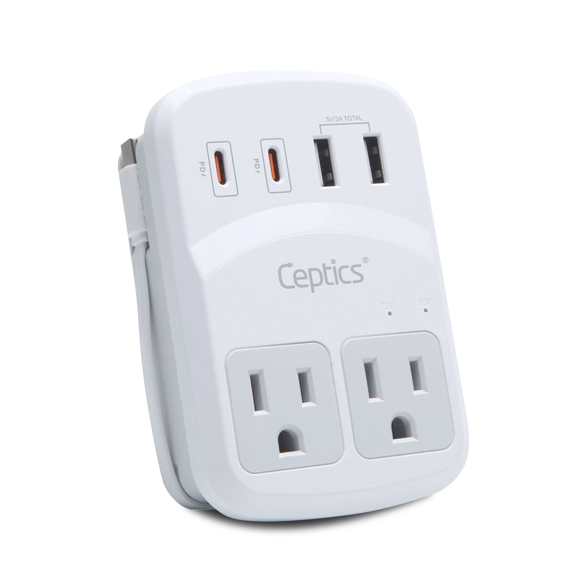 World-Way 6 Travel Adapter Kit | 2 USB-A + 2USB-C + 2 US Outlets - Grounded (WPS-5B)