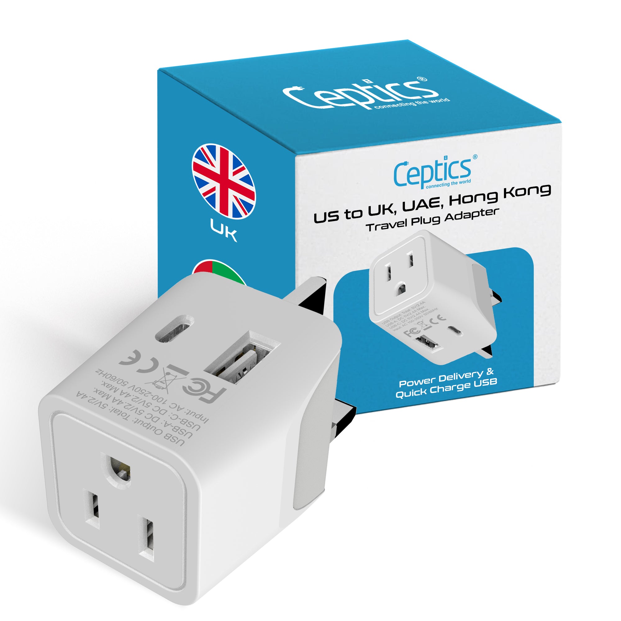 UK, England Travel Adapter - Type G - Dual USB (CTU-7)