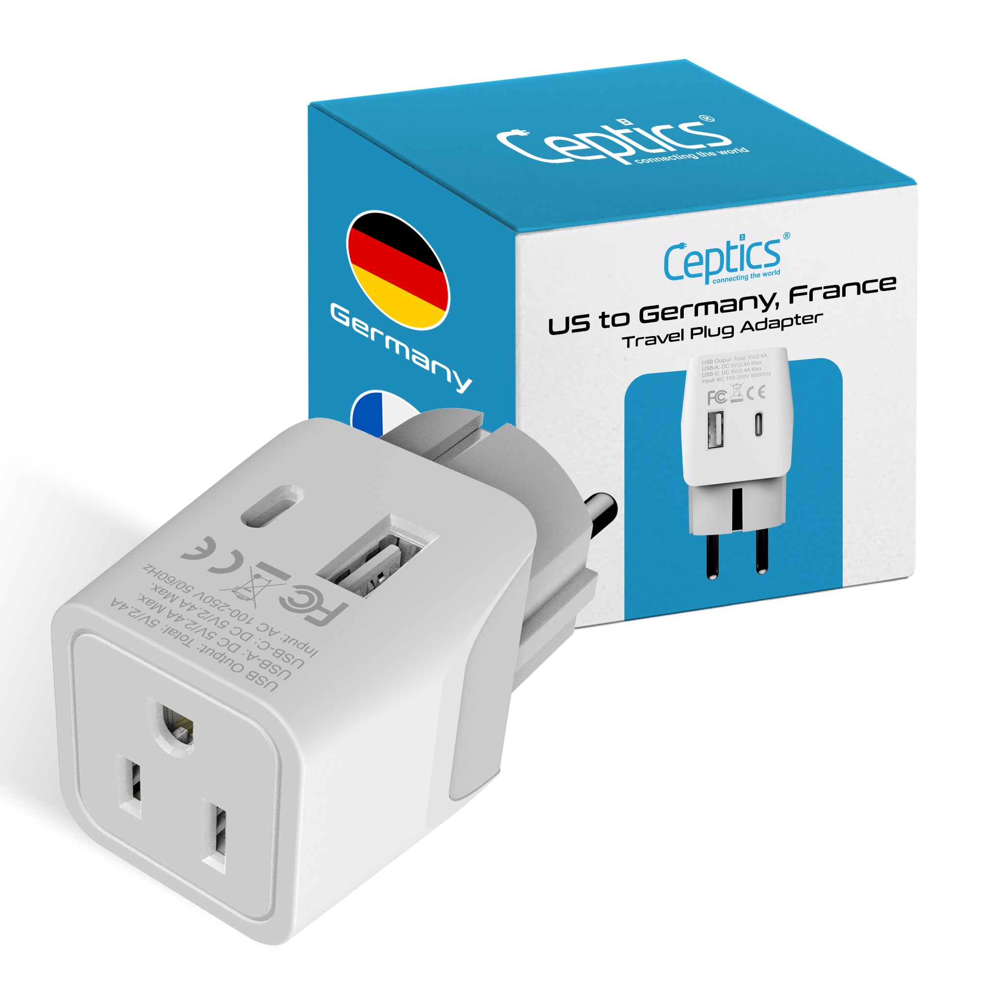 Europe (Schuko) Travel Adapter - Type E/F - Dual USB (CTU-9)