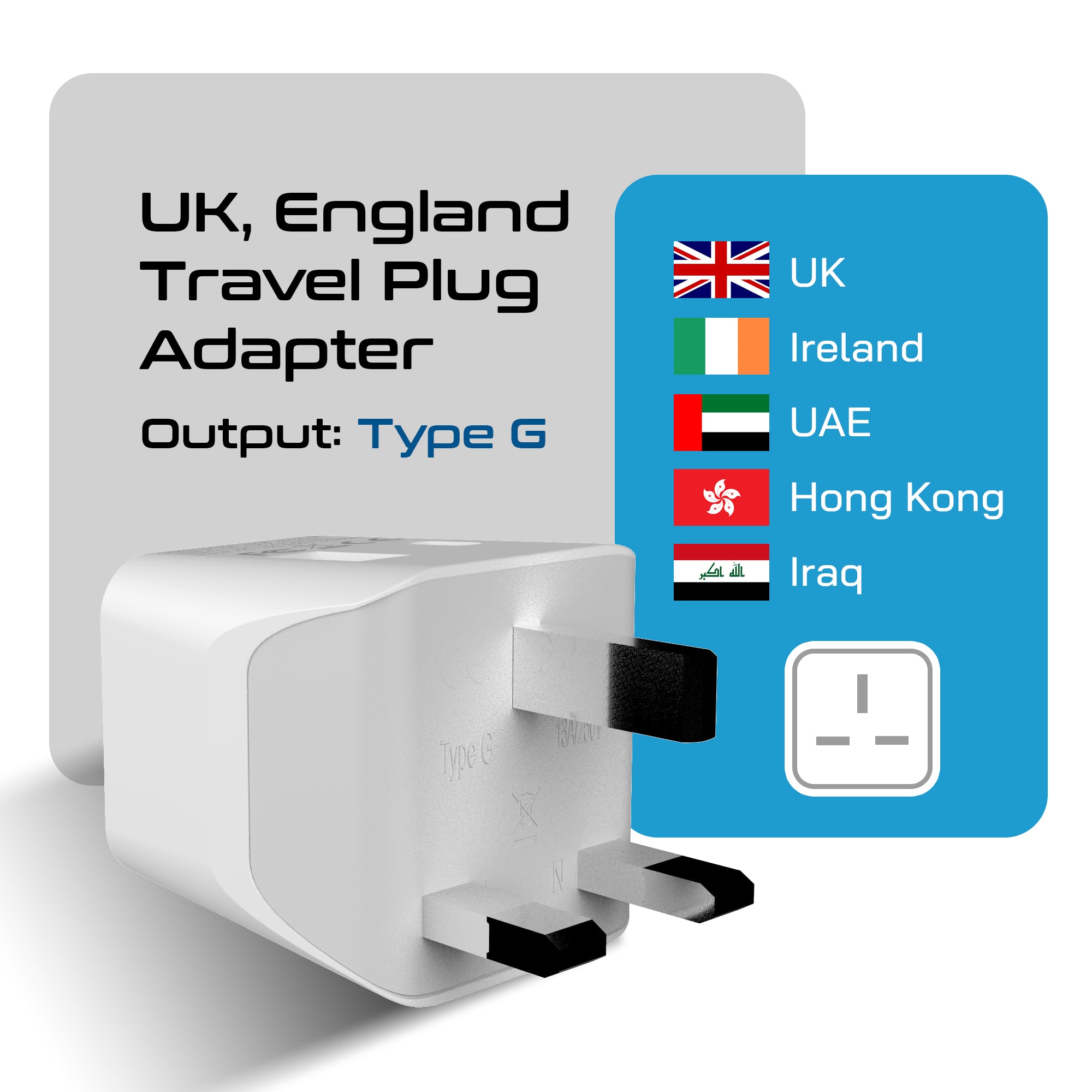 UK, England Travel Adapter - Type G - Dual USB (CTU-7)
