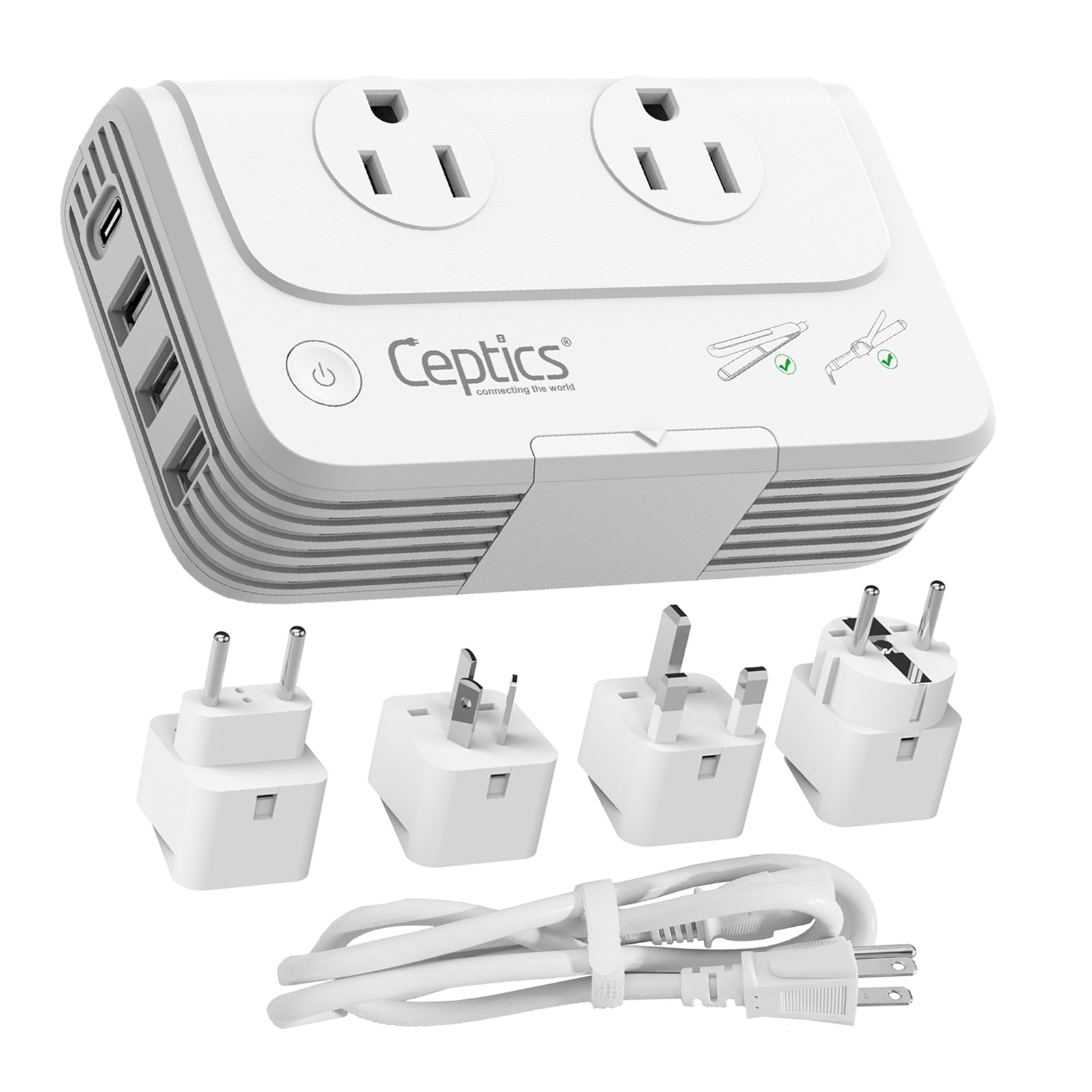 230W Travel Voltage Converter - 2 Outlets +  4 USB QC 3.0 (PU-200X-GP)