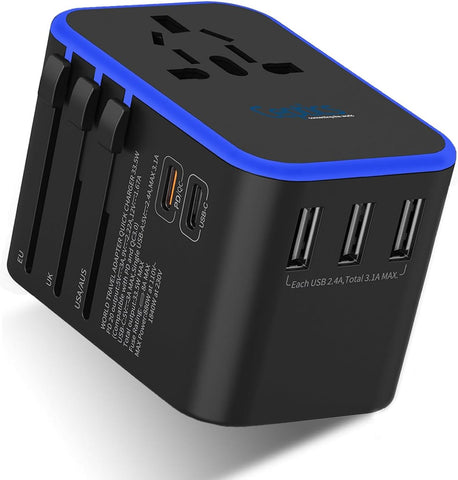 All-In-One International Travel Adapter Plug - 2 USB-C (PD & QC) - 3 USB Ports (UP-11KU)