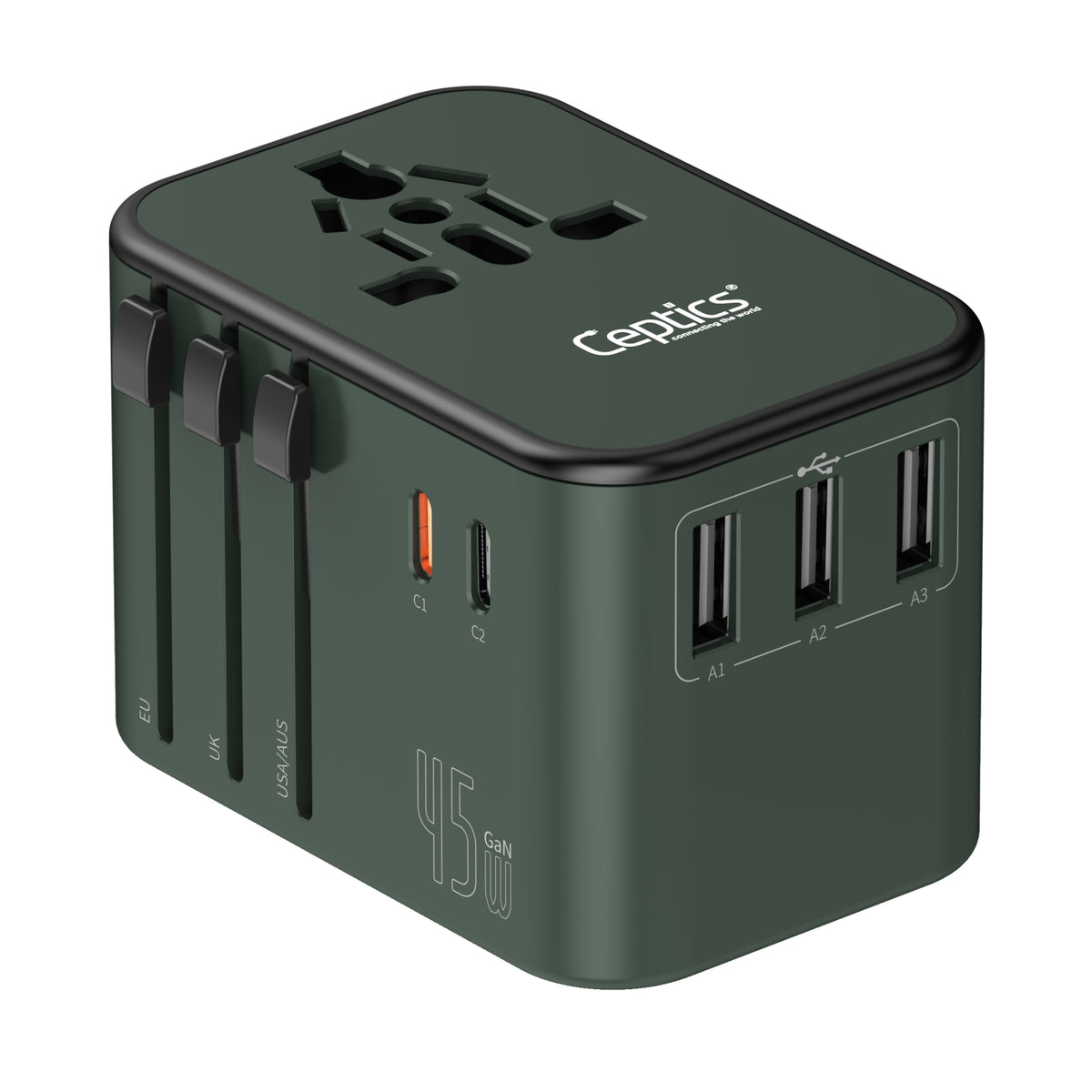 All-In-One International Travel Adapter Plug - 2 USB-C (PD & QC) - 3 USB Ports (UP-11KU)
