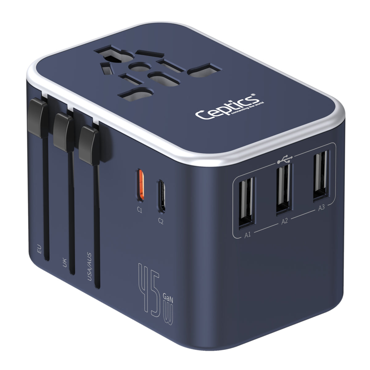 All-In-One International Travel Adapter Plug - 2 USB-C (PD & QC) - 3 USB Ports (UP-11KU)