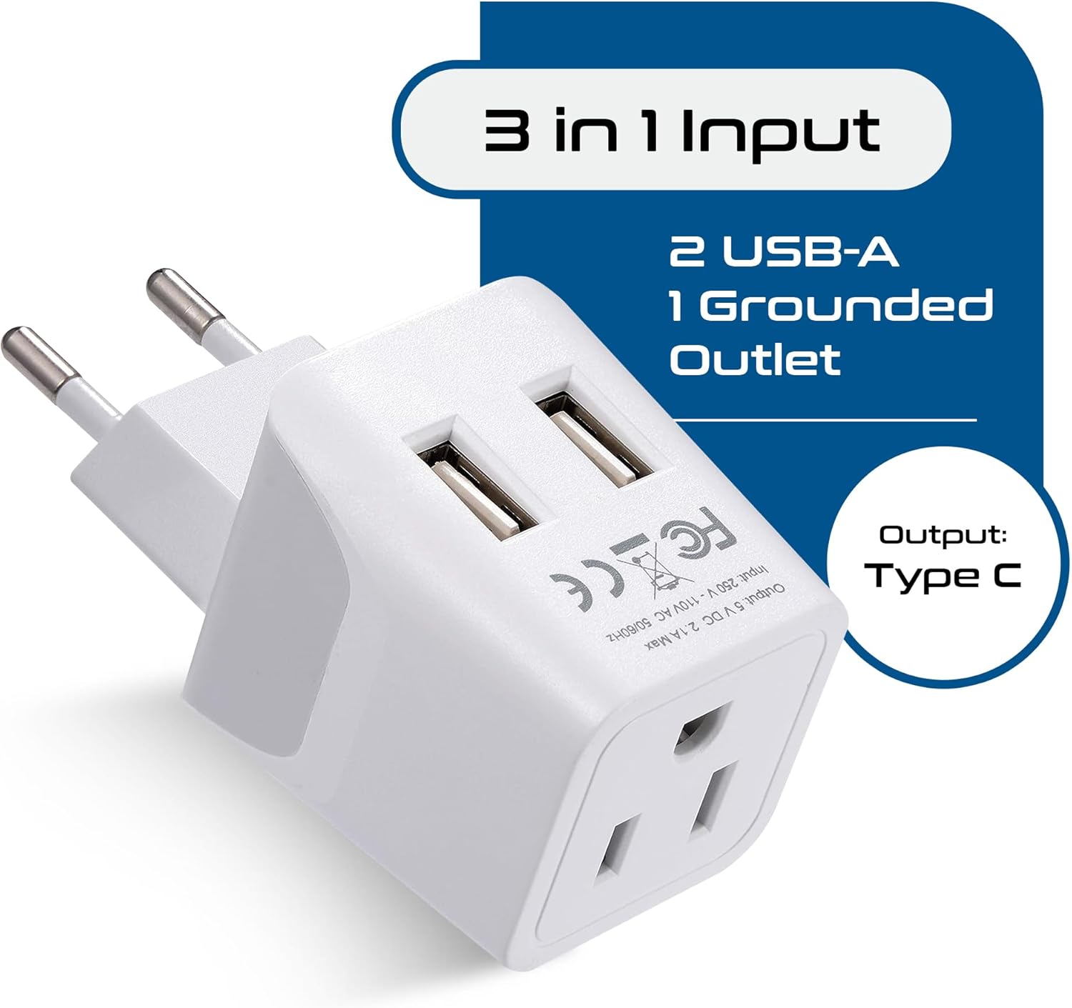 Switzerland Travel Adapter Plug Combo - Type J, C | Dual USB – Swiss Combo (CTU-9C-11A)