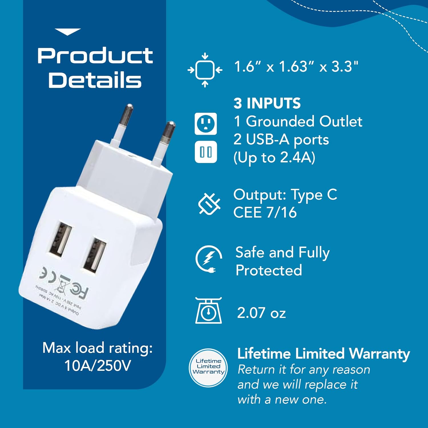 Switzerland Travel Adapter Plug Combo - Type J, C | Dual USB – Swiss Combo (CTU-9C-11A)