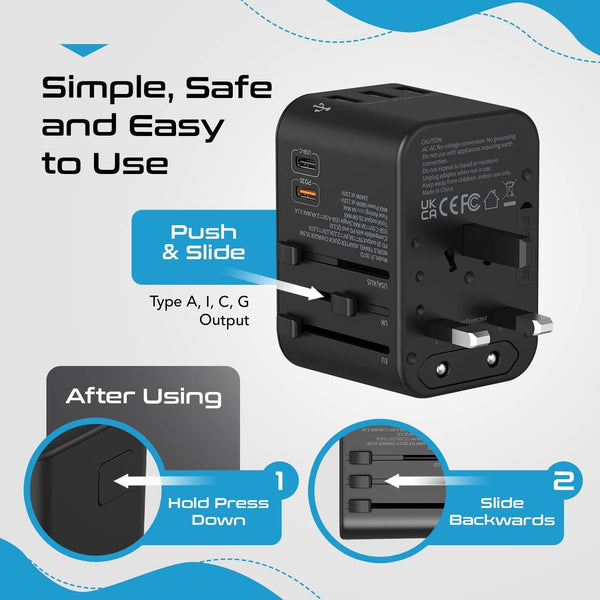 All-In-One International Travel Adapter Plug - 2 USB-C (PD & QC) - 3 USB Ports (UP-11KU)