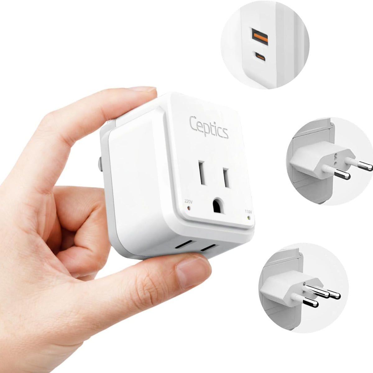 Ceptics Brazil Power Plug Adapter Travel Set, 20W PD & QC, Safe Dual USB & USB-C 3.1A - 2 USA Socket - Compact & Powerful - Also Use in Peru, Chile