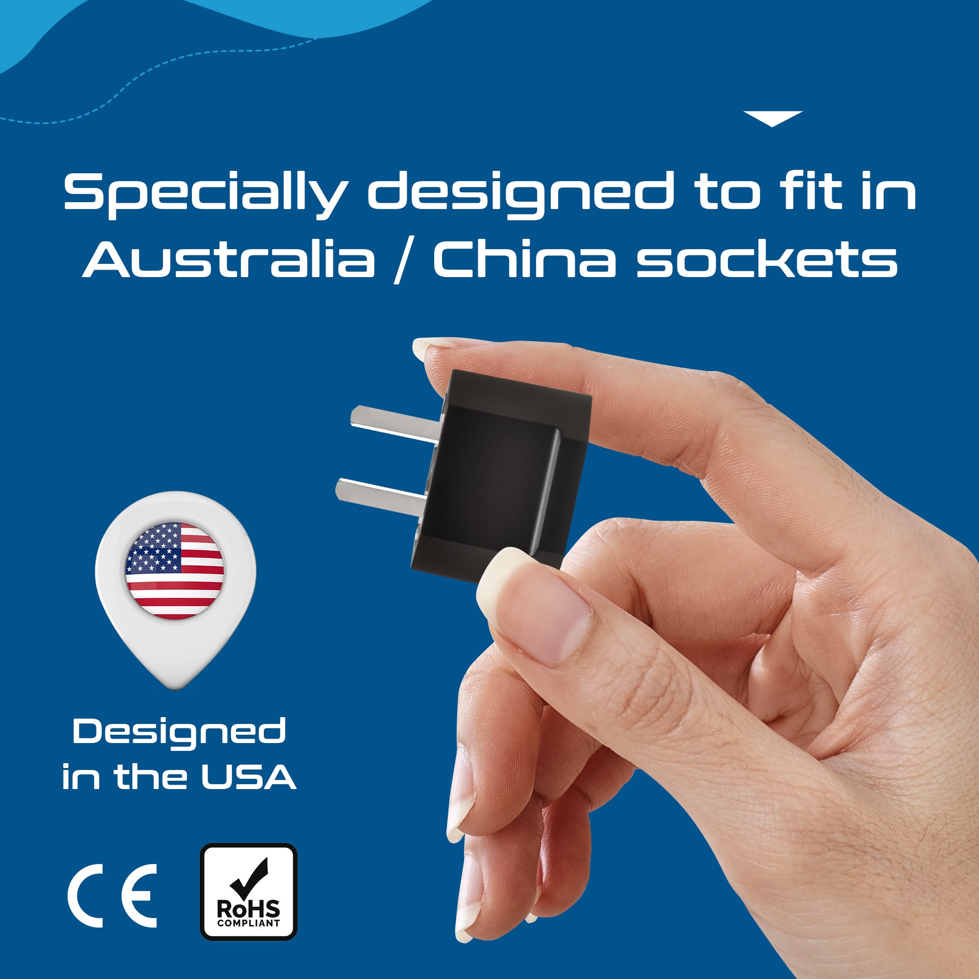 USA to Australia/China Plug Adapter - Non-Grounded (UP-6AU-12AU)