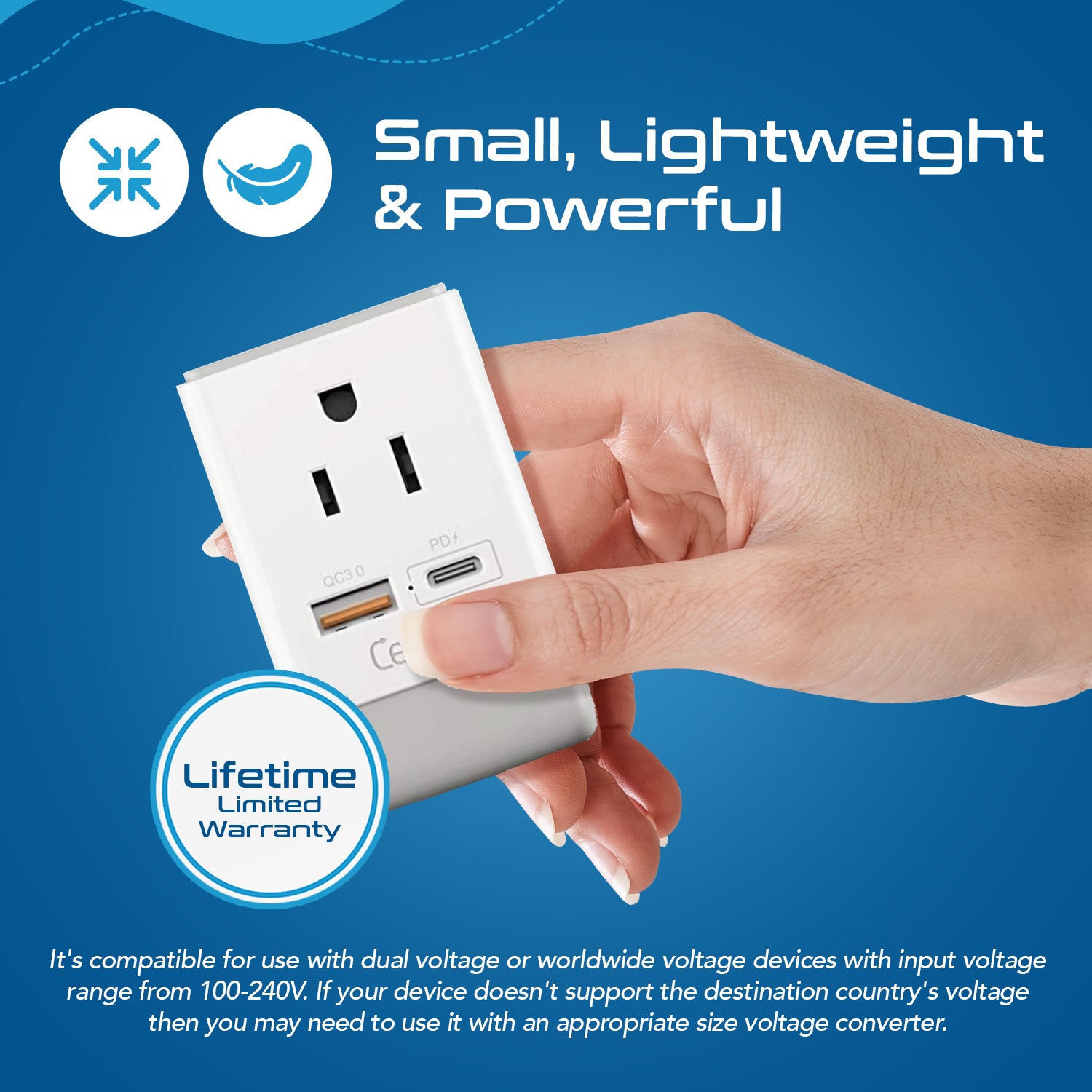 European Travel Adapter | Type C - USB-A & USB-C Ports + 2 USA Outlet (AP-9C)