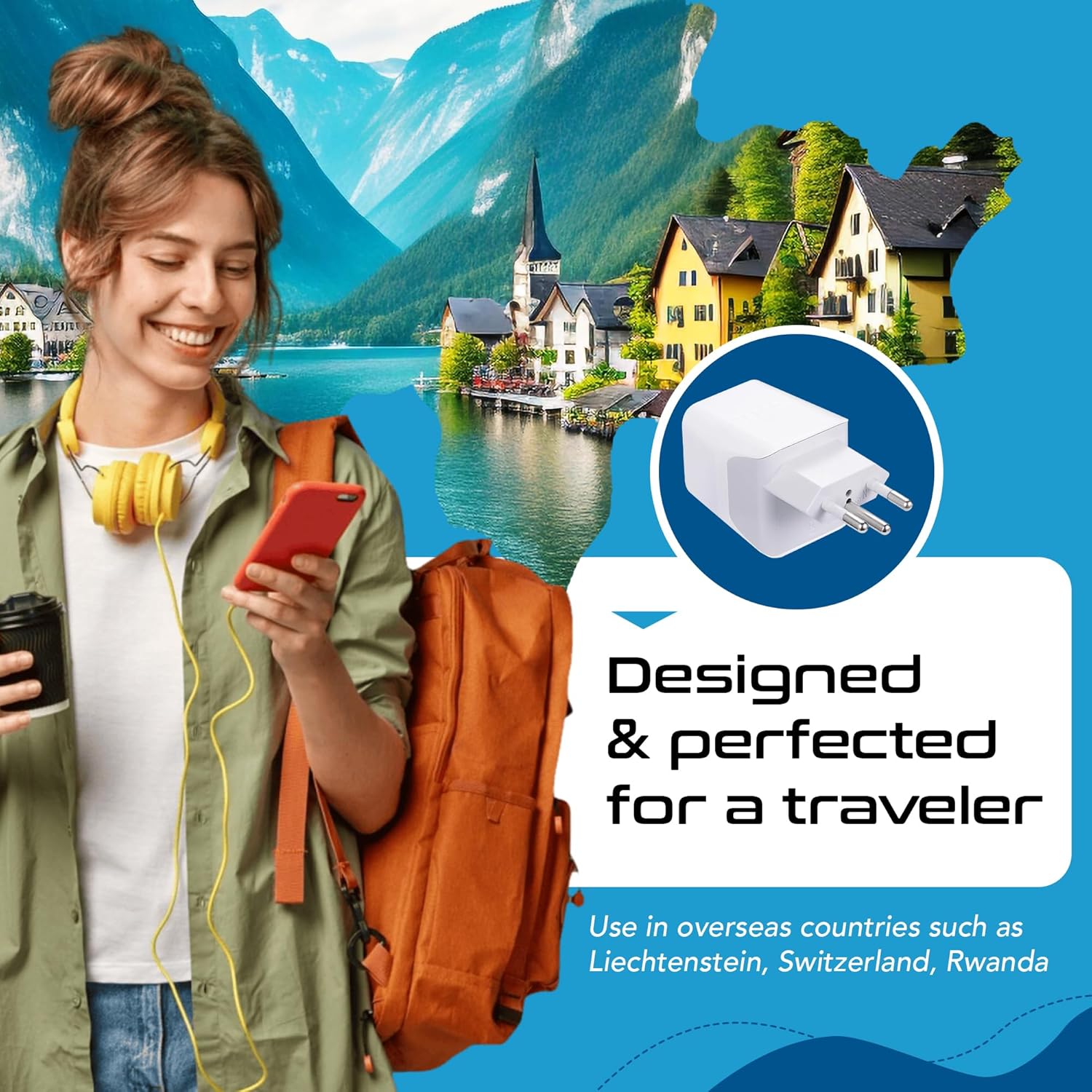 Switzerland Travel Adapter Plug Combo - Type J, C | Dual USB – Swiss Combo (CTU-9C-11A)