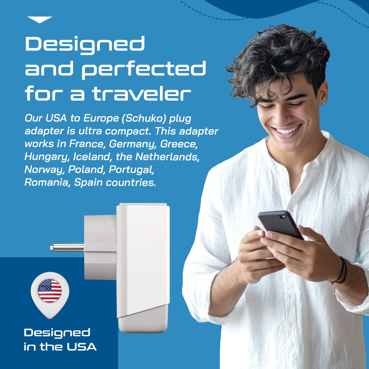 Europe (Schuko) Travel Adapter | Type E/F - USB-A & USB-C Ports + 2 USA Outlet (AP-9)