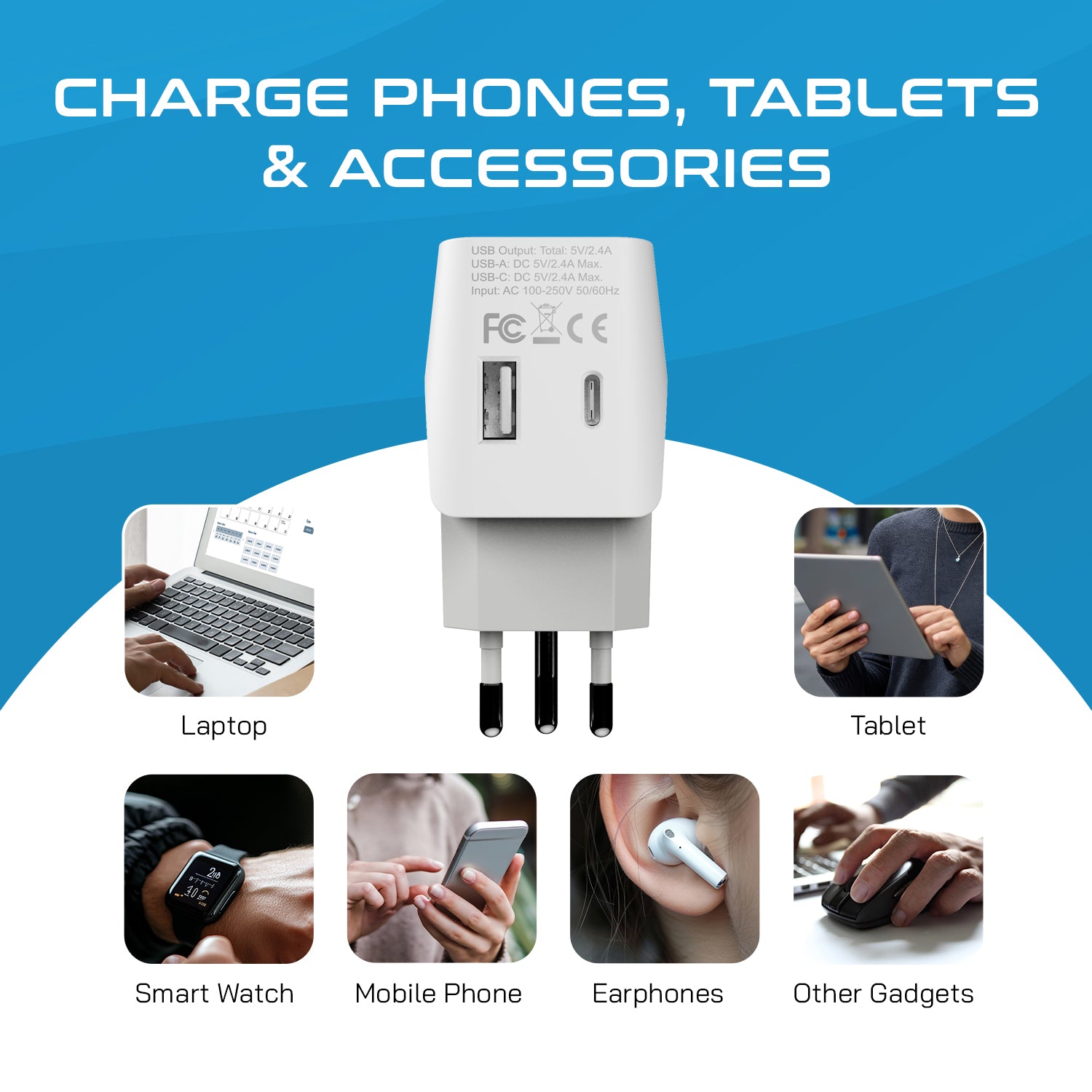 Brazil Travel Adapter Plug Combo - Type C, N | USB-A + USB-C - Brazilian Combo (CTU-9C-11C)