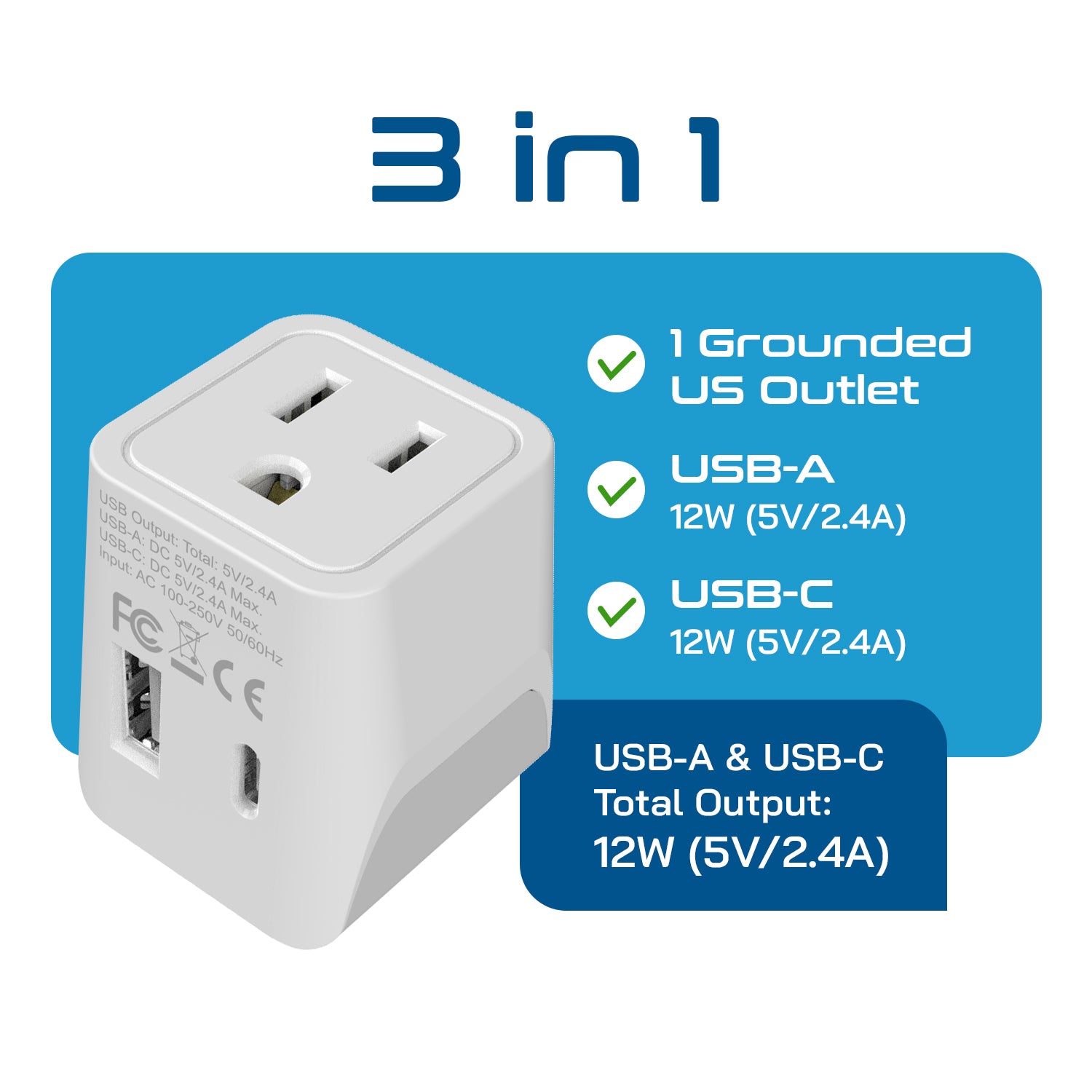 Japan, Philippines Travel Adapter - Type A - Dual USB (CTU-6)