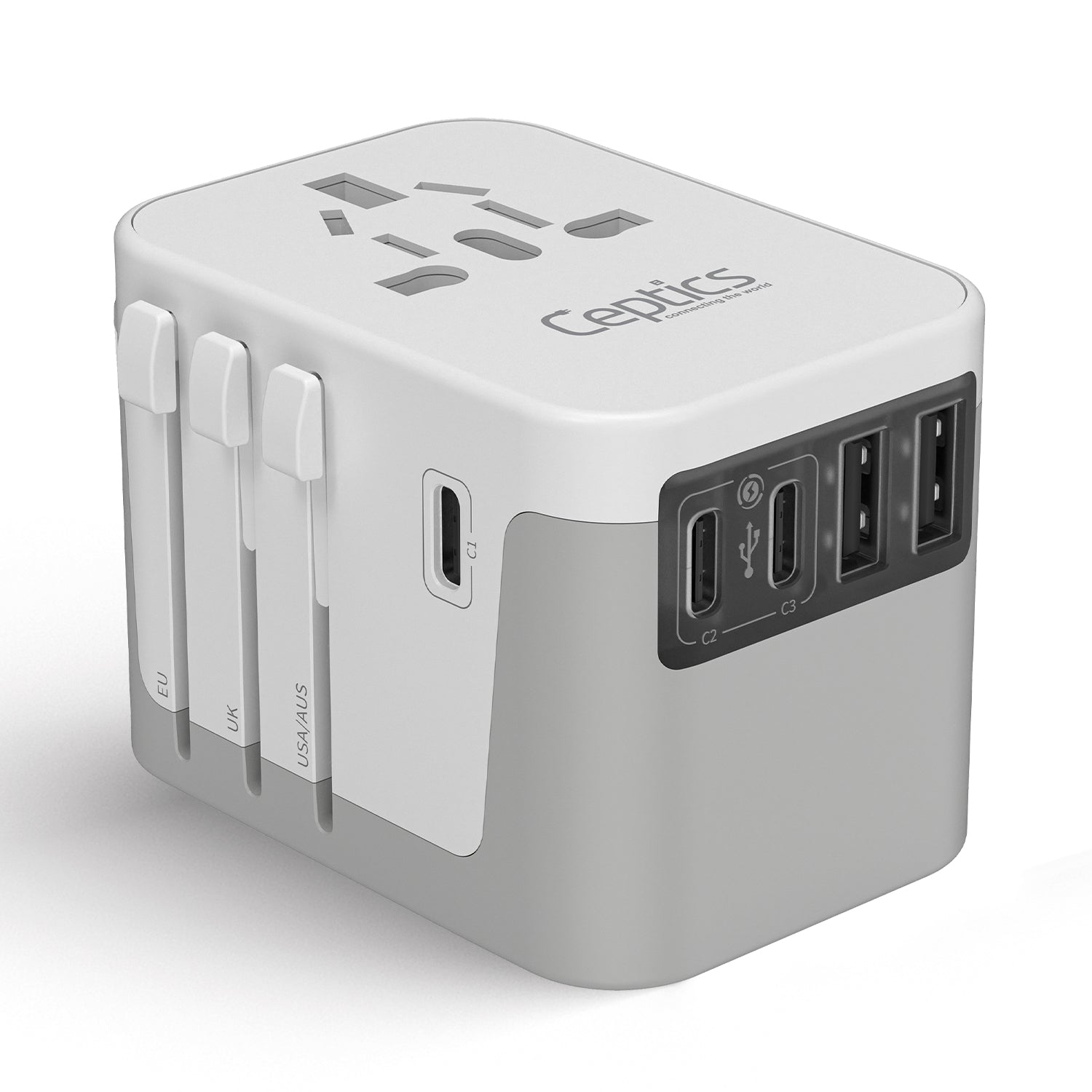 30W 6 in 1 Universal Travel Adapter - 2 USB-A + 3 USB-C - Max. 30W (6A