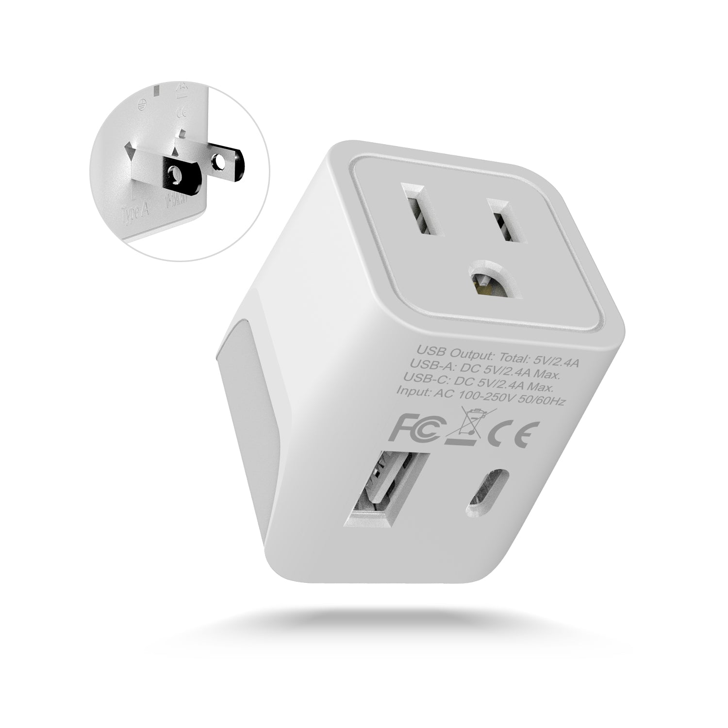 Japan, Philippines Travel Adapter - Type A - Dual USB (CTU-6)