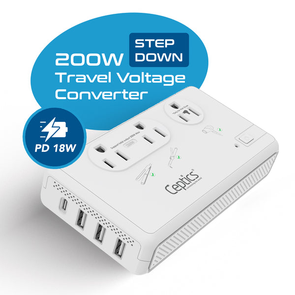 2000W Travel Voltage Converter 4 USB 220V to 110V (LXC2000) Ceptics