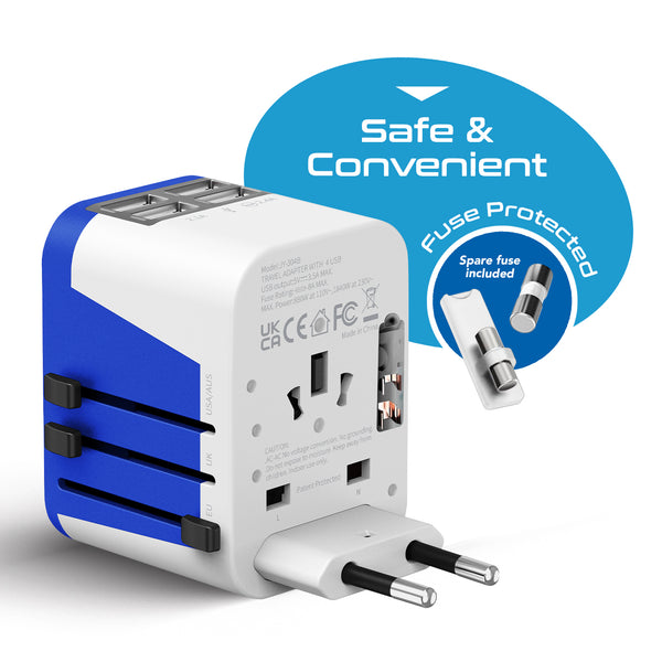 All-In-One International Travel Plug Adapter - 4 USB Ports (UP-9KU)