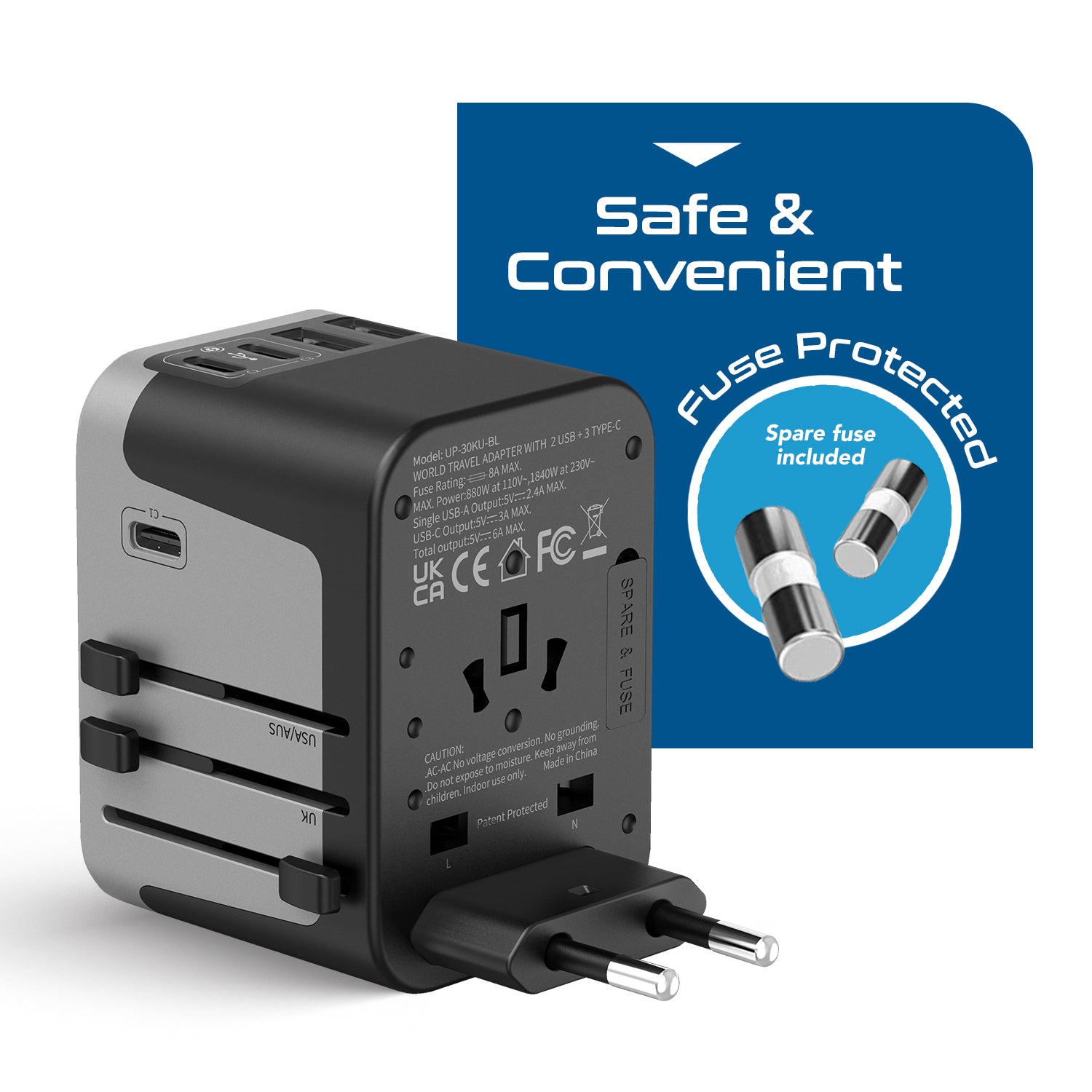 30W 6 in 1 Universal Travel Adapter - 2 USB-A + 3 USB-C 30W 6 in 1 Universal Travel Adapter - 2 USB-A + 3 USB-C