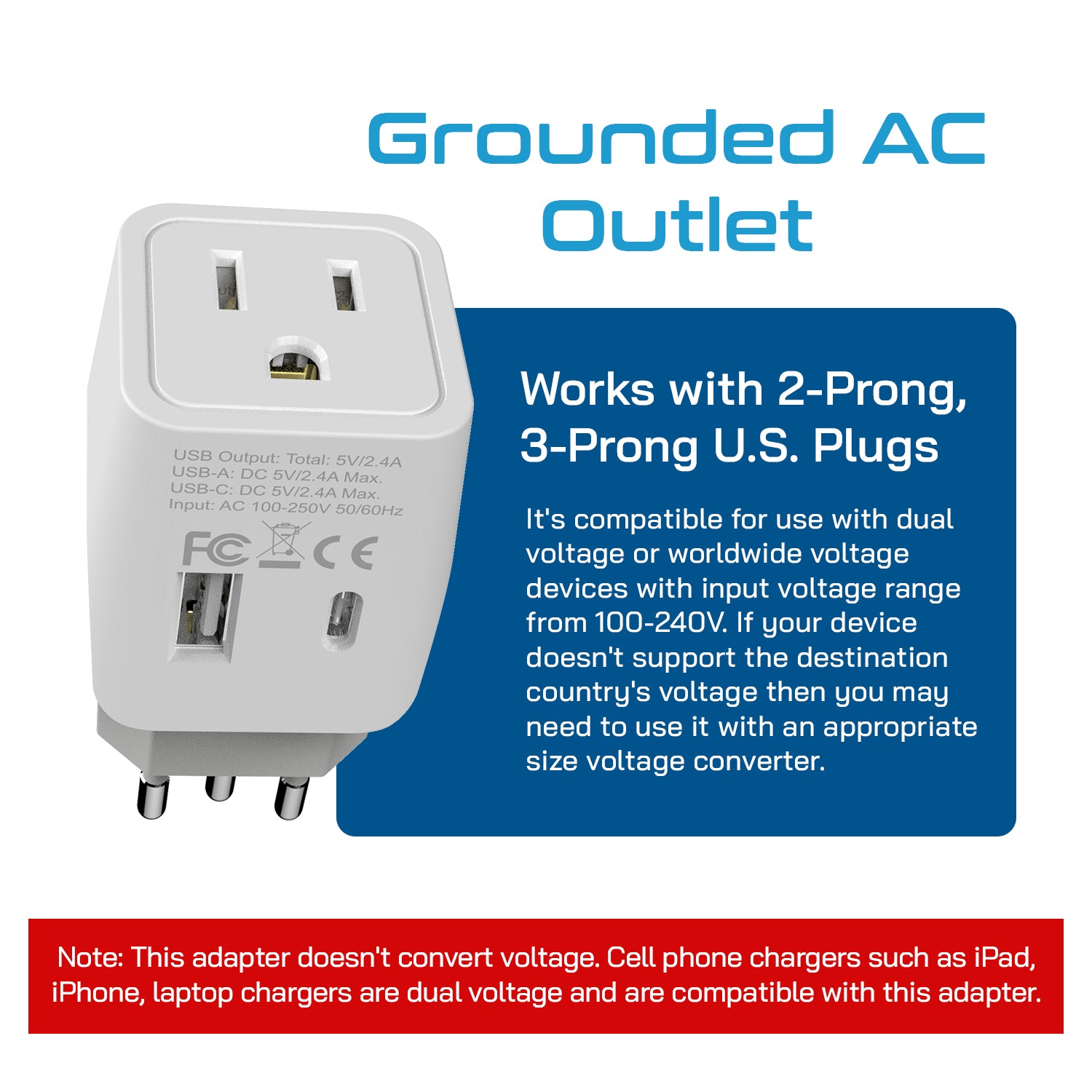 Brazil Travel Adapter Plug Combo - Type C, N | USB-A + USB-C - Brazilian Combo (CTU-9C-11C)