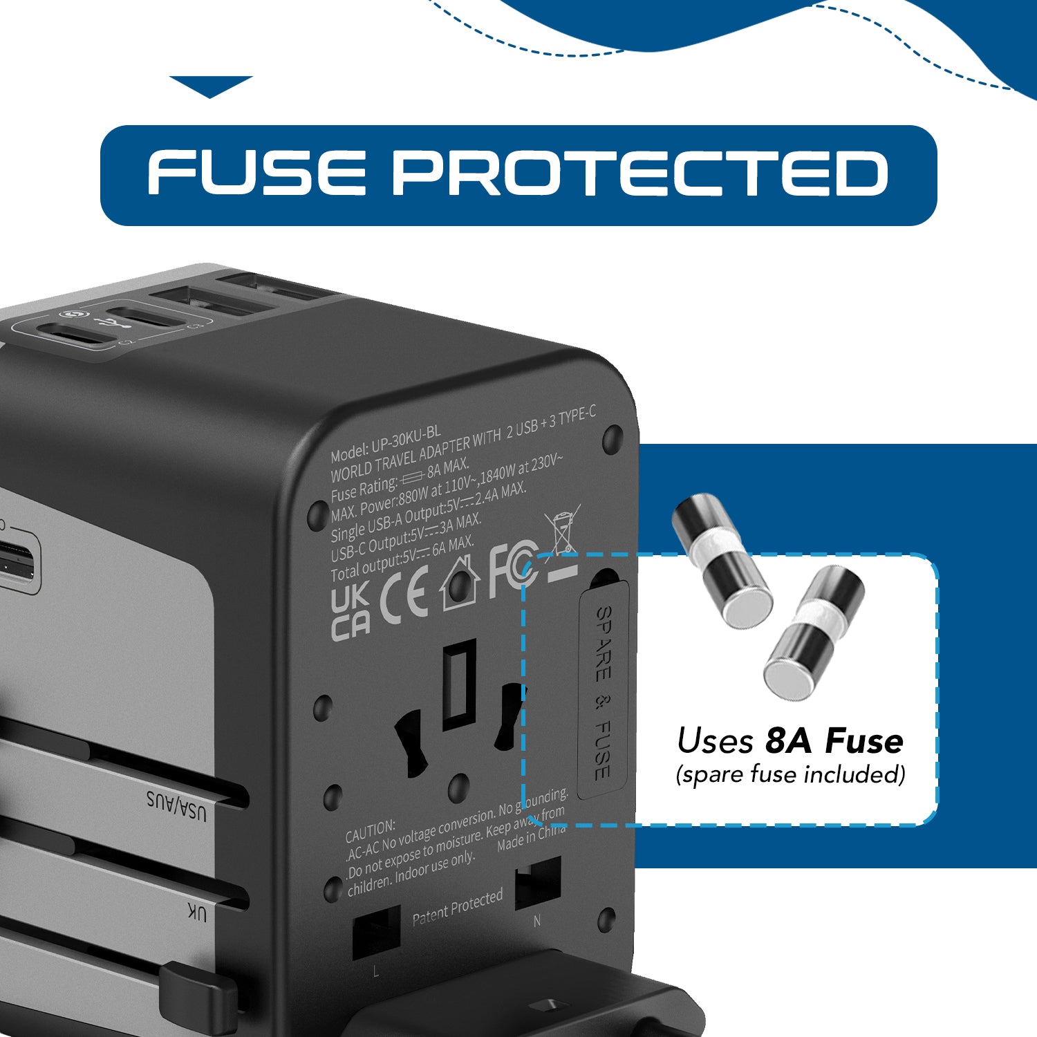 30W 6 in 1 Universal Travel Adapter - 2 USB-A + 3 USB-C 30W 6 in 1 Universal Travel Adapter - 2 USB-A + 3 USB-C