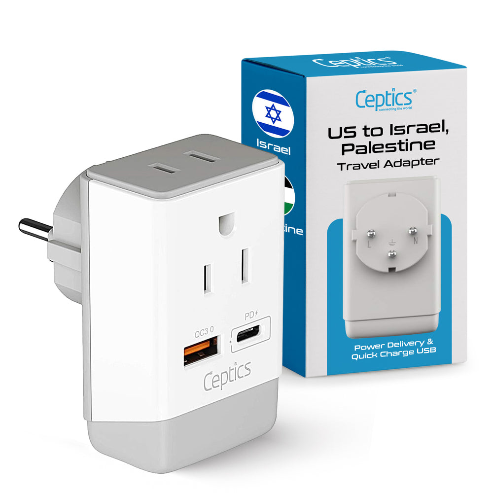 Shop Israel Plug Adapter | Type H | Dual USB & USB C | Ceptics