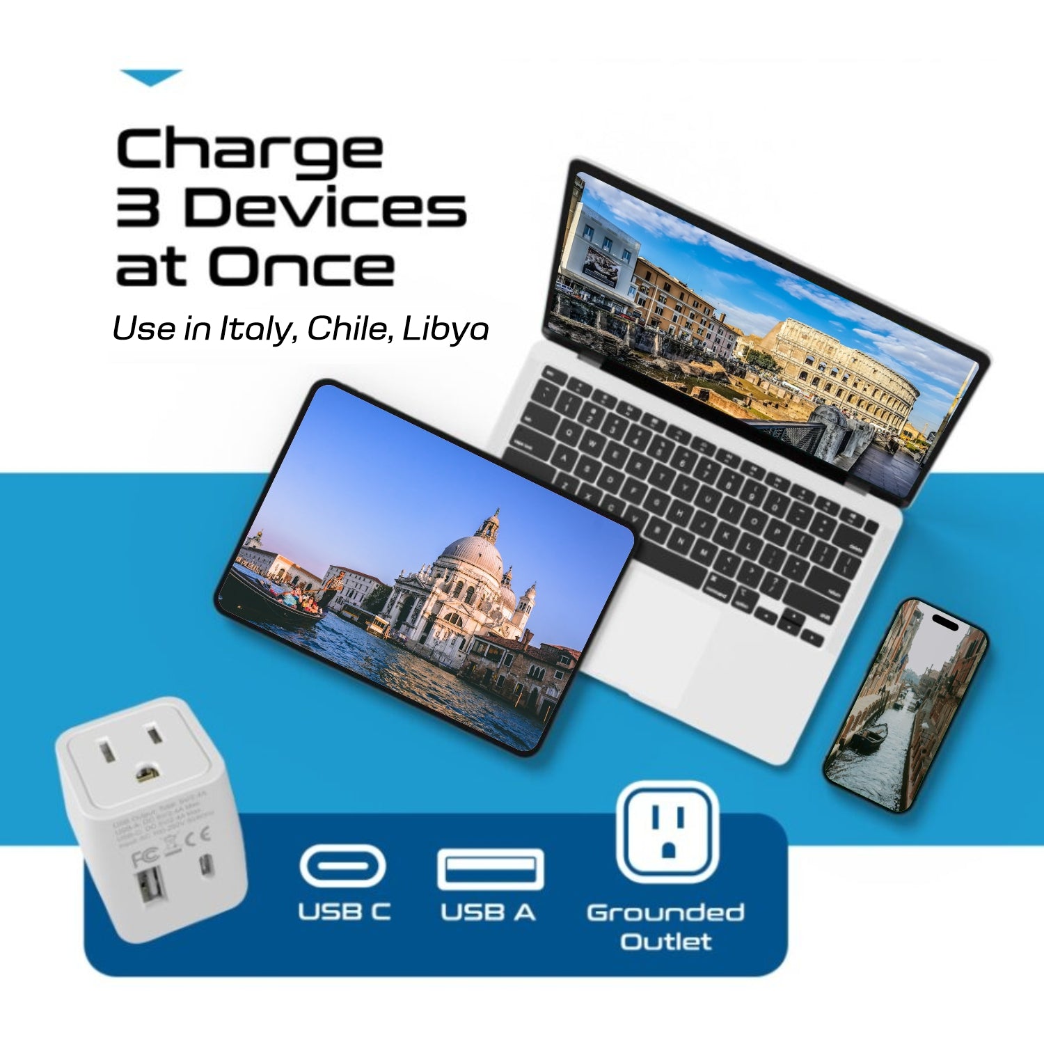 Italy Travel Adapter - Type L - Dual USB (CTU-12A)