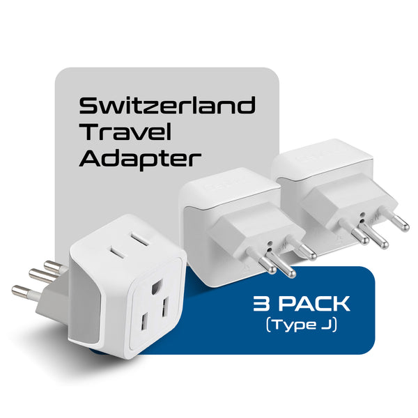 Switzerland Travel Adapter - Type J - Ultra Compact (CT-11A, 3 Pack)